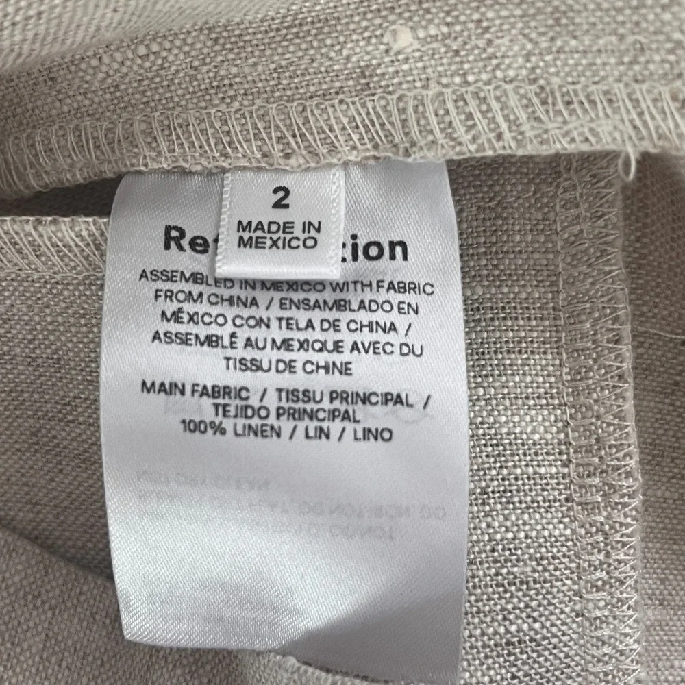Reformation 100% Linen Trouser Pant Wide-Leg‎ Beige Size 2 Minimalist Boho Chic